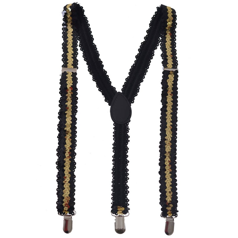 Stretch Black and Gold Sequin Costume Braces