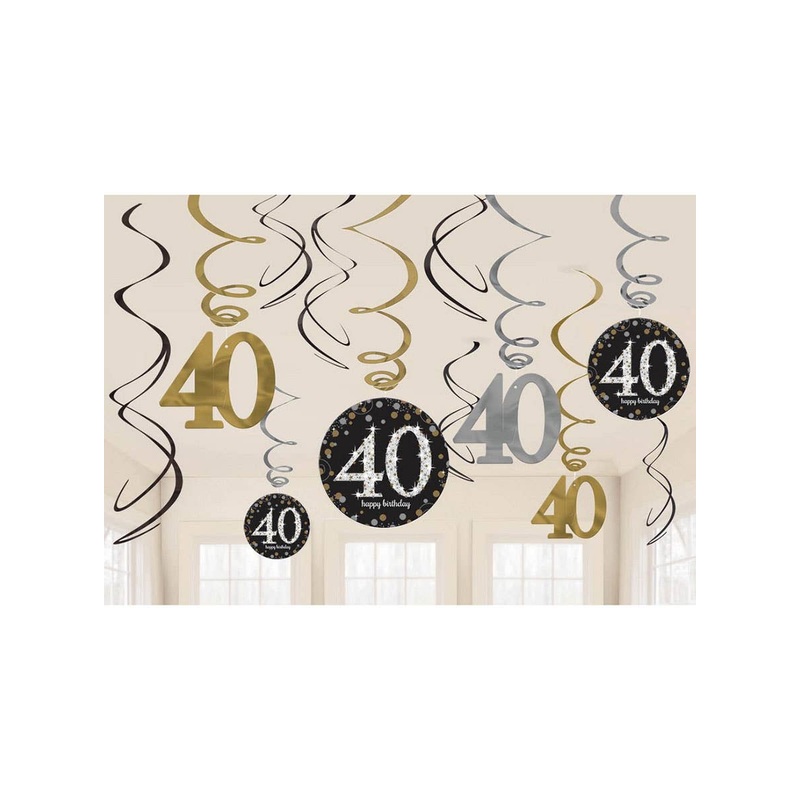 40th Birthday Black and Gold Hanging Spirals Decoration