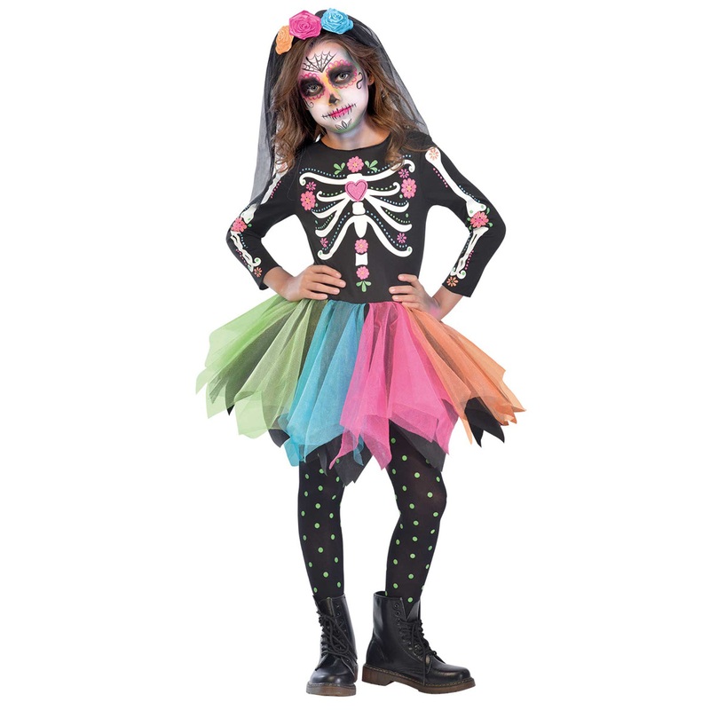 Day Of The Dead Rainbow Sugar Skull Girls Halloween Costume