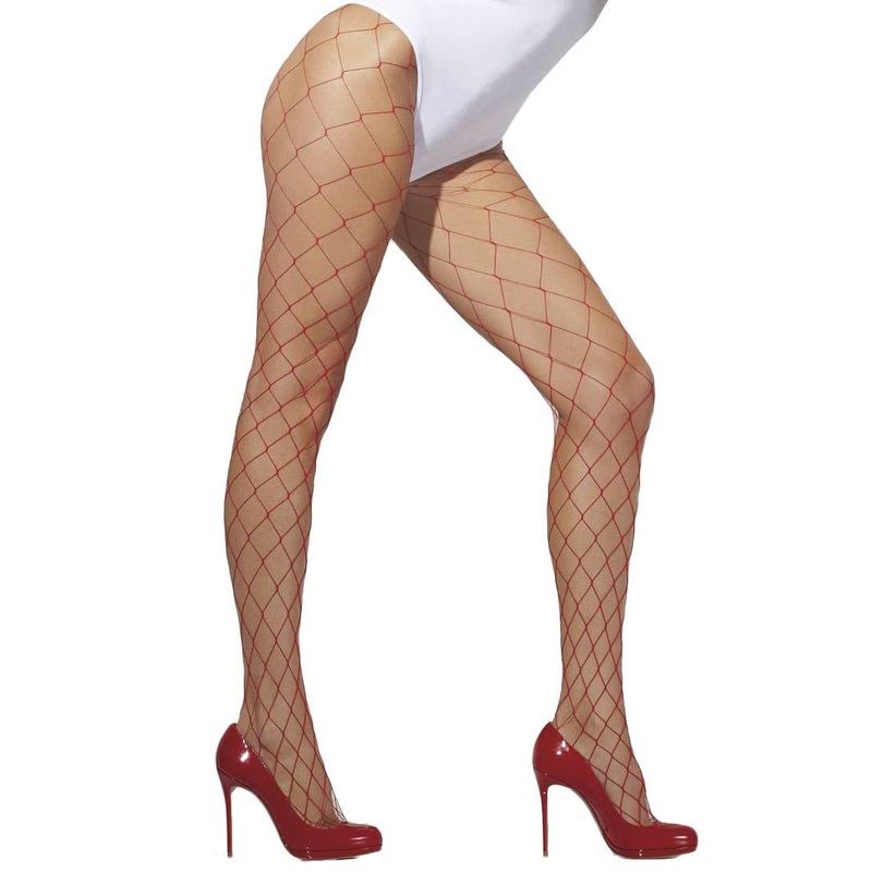 Diamond Net Womens Red Pantyhose