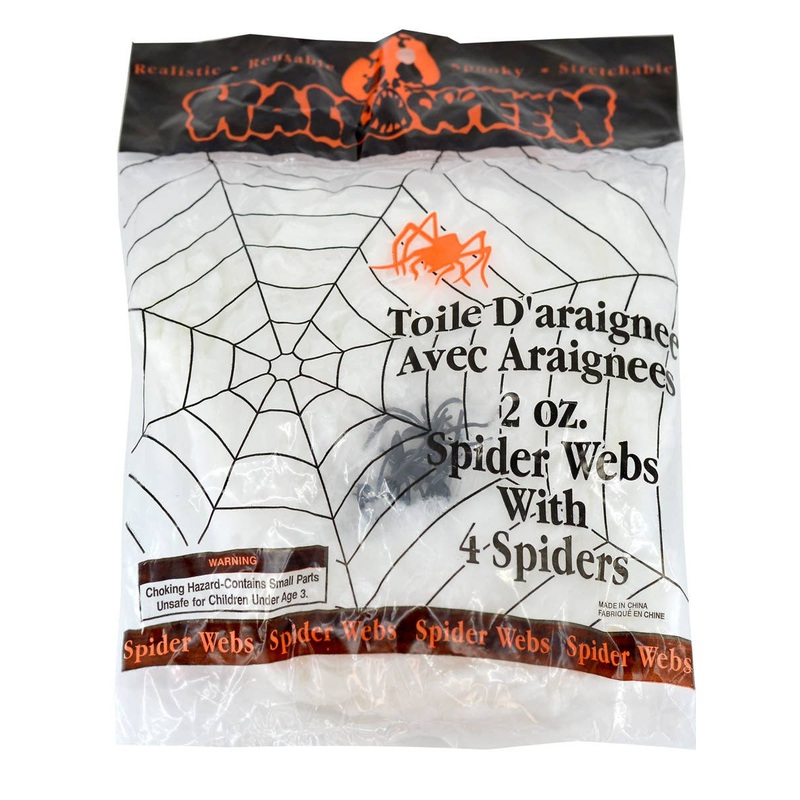 Eerie White Spiderweb with Black Spiders Halloween Decoration
