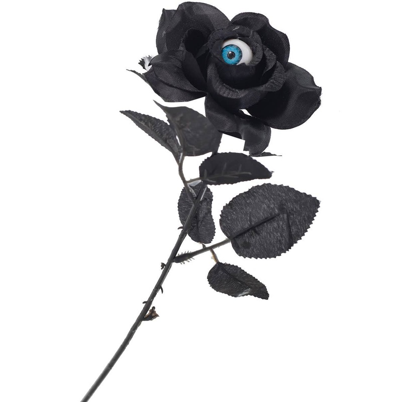 Fake Black Rose with Eyeball Halloween Prop