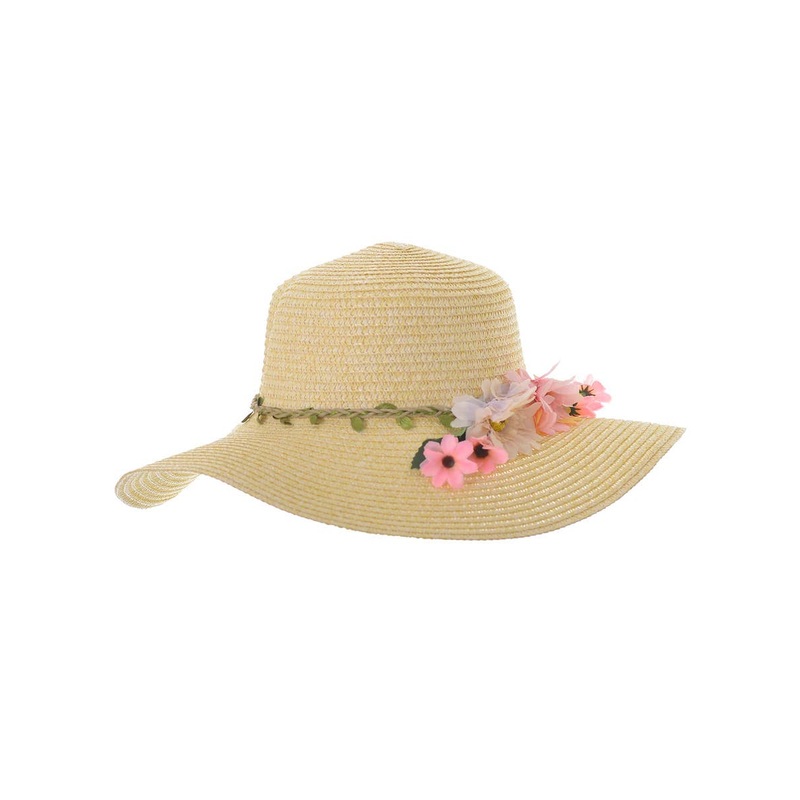 Floppy Natural Straw Costume Hat with Flowers