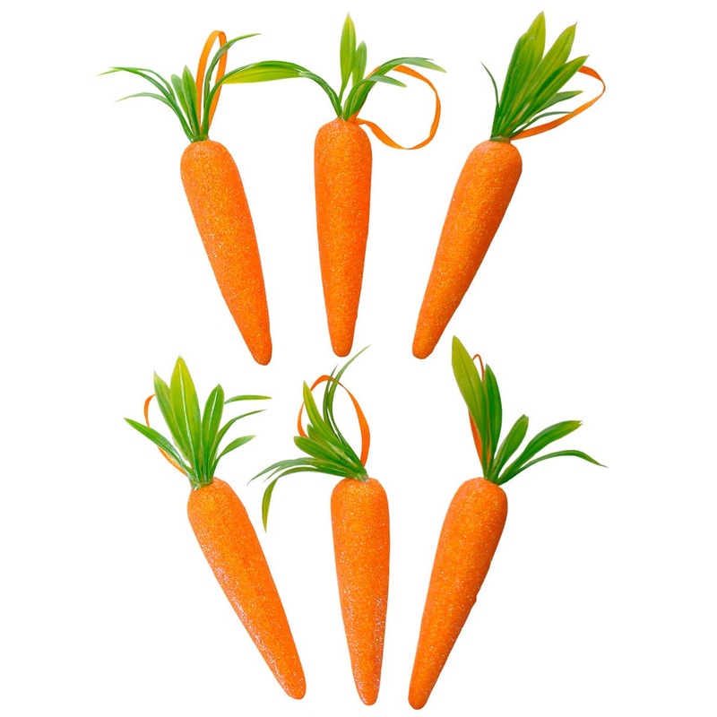 Glittery Orange Carrots 6 Pack Easter Decoration