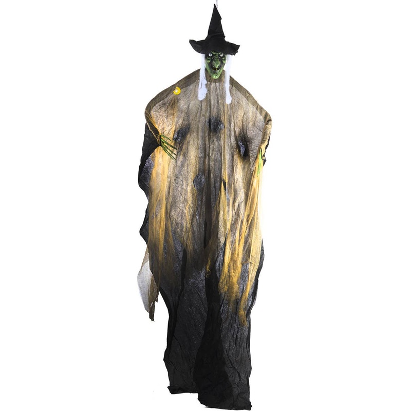 Hanging Green Witch Halloween Decoration with Light Up Eyes