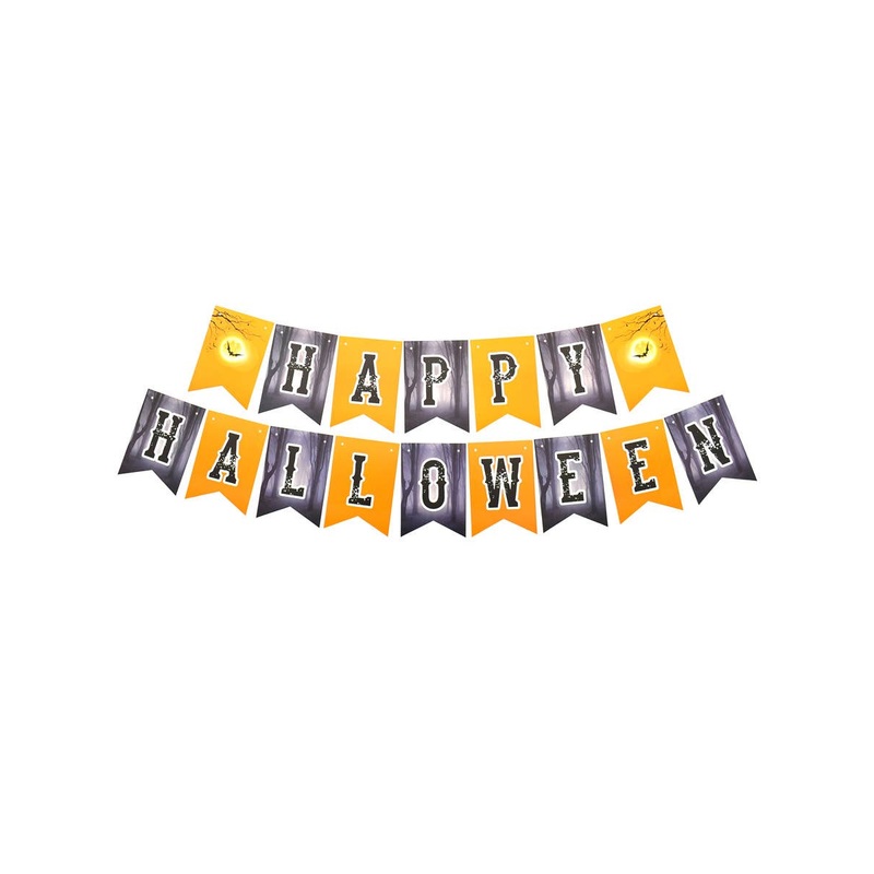 Hanging Orange and Black Happy Halloween Bunting Decoration