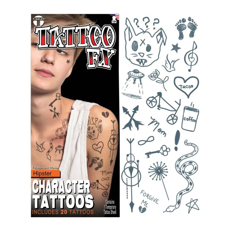 Hipster Stick and Poke Face and Body Temporary Tattoos