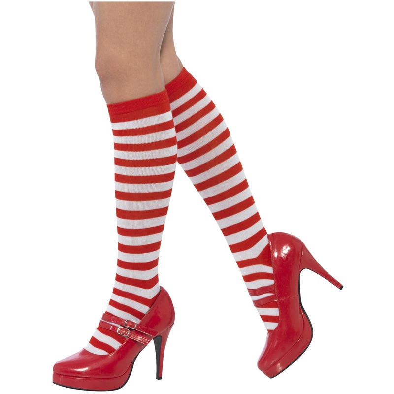Knee High Red and White Striped Adults Costume Stockings