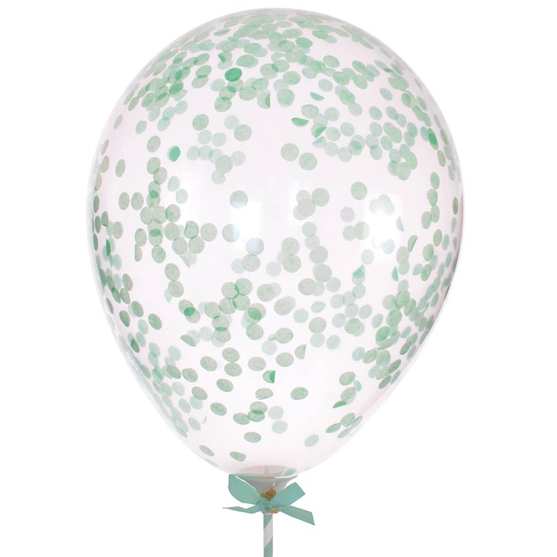 Mint Green 5 Pack 25cm Confetti Latex Balloons With Sticks