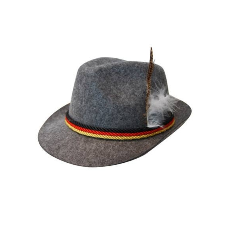 Oktoberfest Grey Costume Hat with Feather