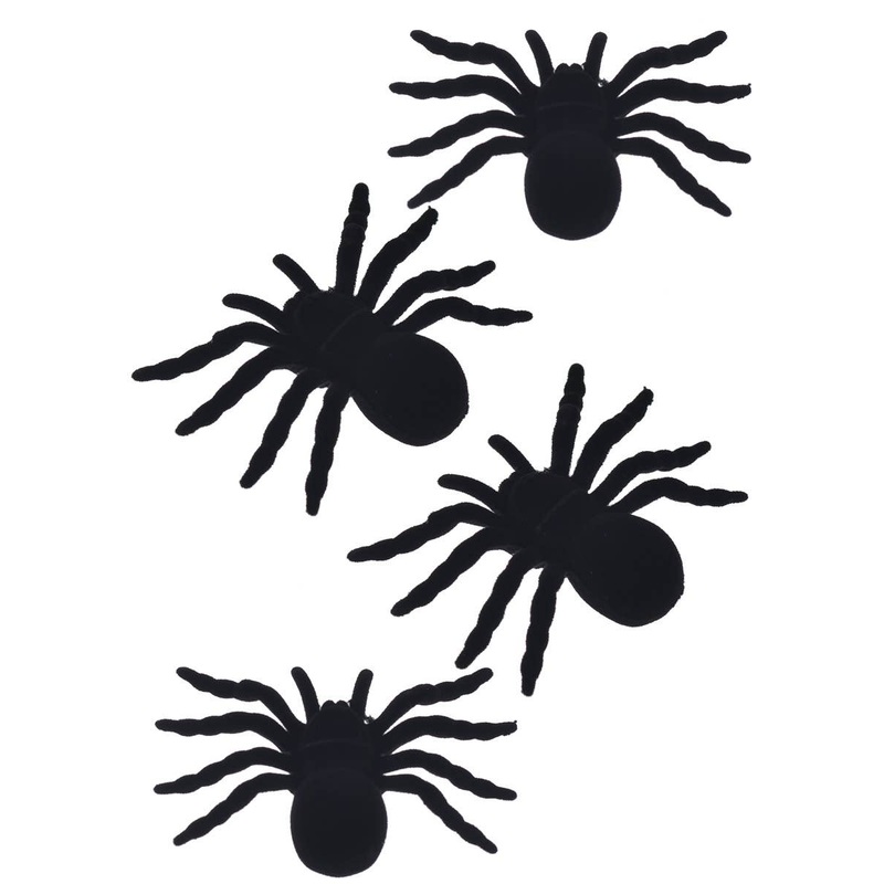 Pack of 4 Black Flocked Fake Spiders Halloween Decoration