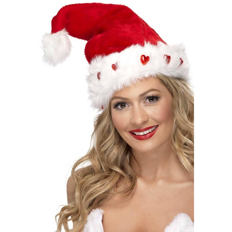 Plush Light Up Hearts Christmas Santa Hat