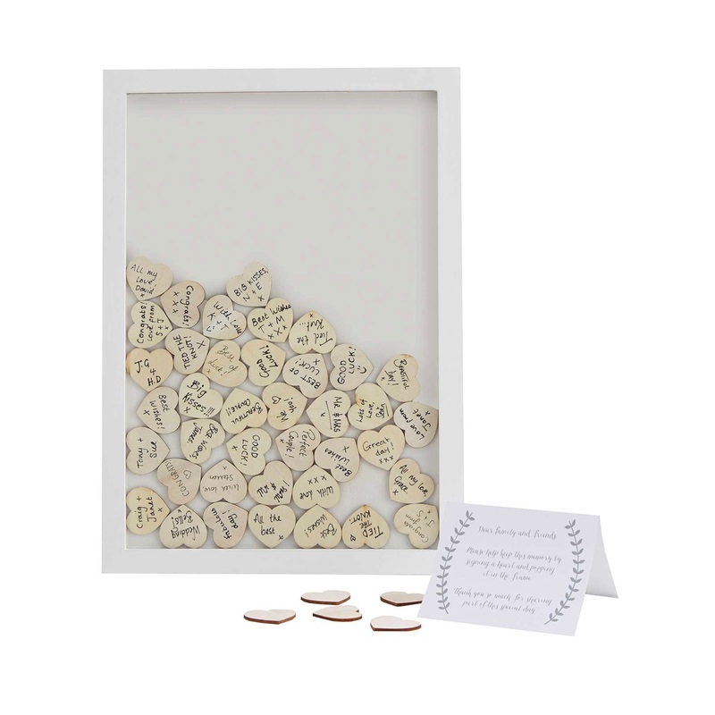 Wooden Boho Wedding Guest Book Frame with 70 MDF Hearts