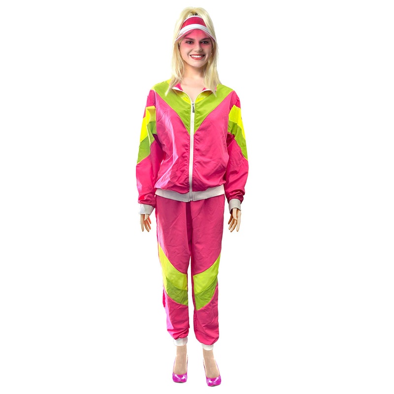 1980s Womens Pink And Yellow Shell Suit Costume