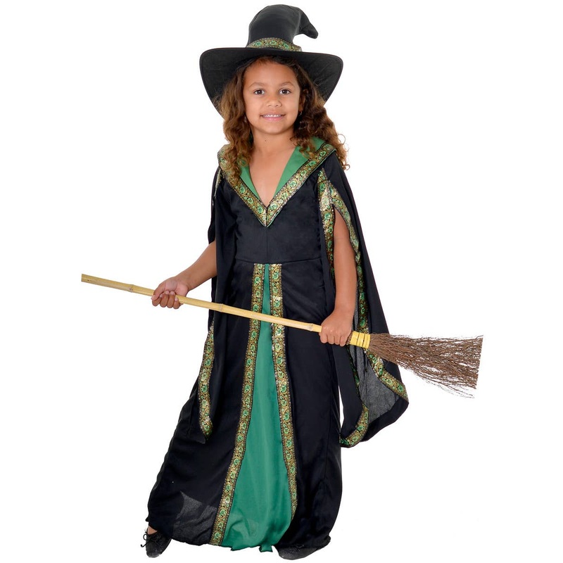 Black and Green Long Witch Girls Halloween Costume
