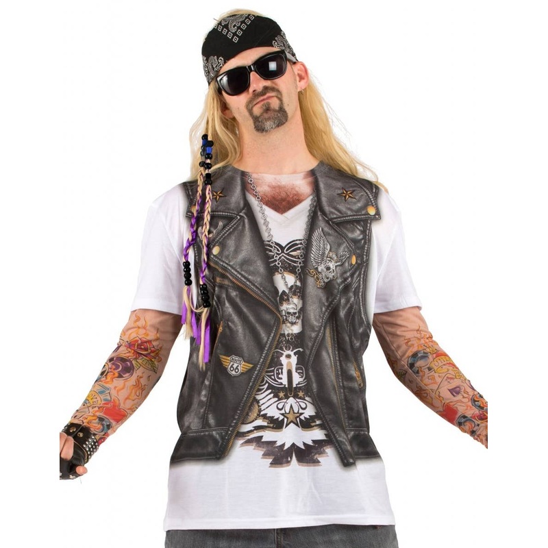 Faux Real Mens Biker Tattooed Funny Costume Top