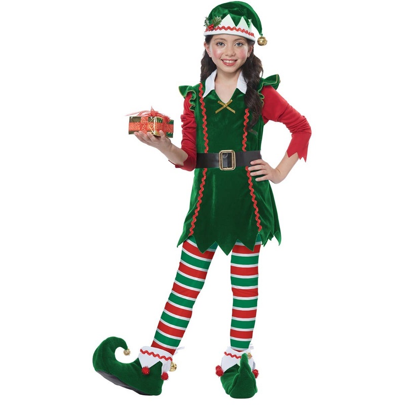 Festive Elf Girls Christmas Fancy Dress Costume