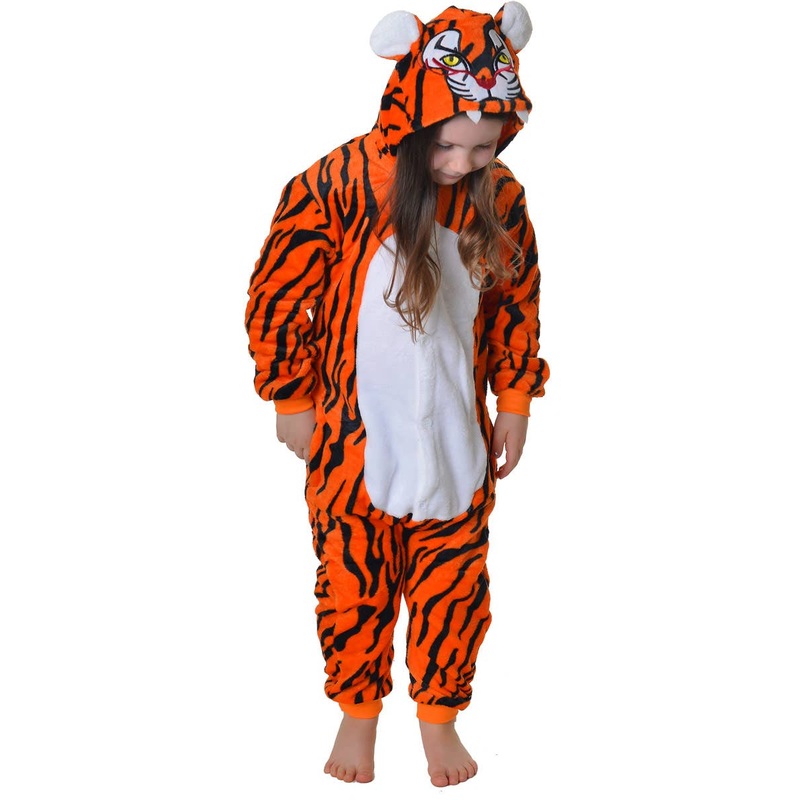 Full Length Orange Tiger Kids Animal Onesie Costume