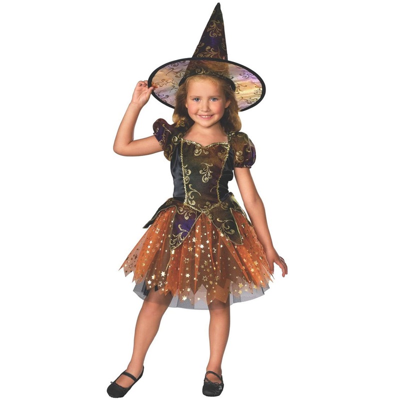 Glittery Orange and Gold Witch Toddler Girls Halloween Costume