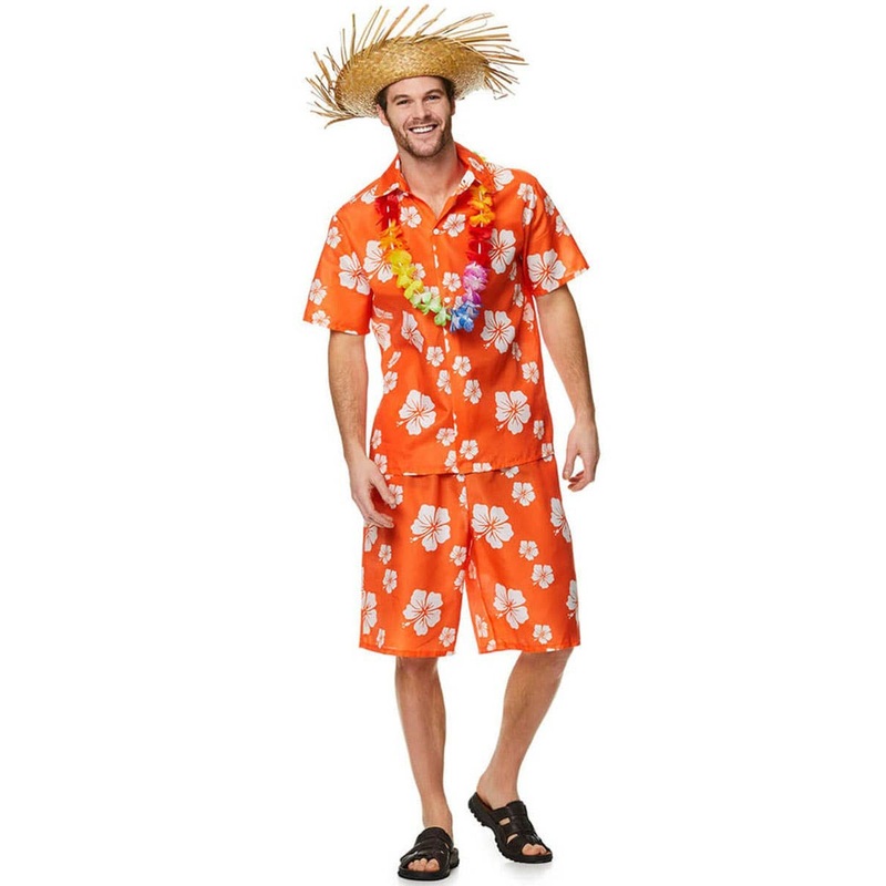 Hawaiian Luau Mens Orange Dress Up Costume