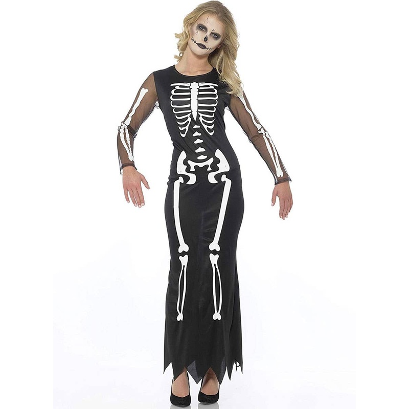 Long Womens Skeleton Print Halloween Costume