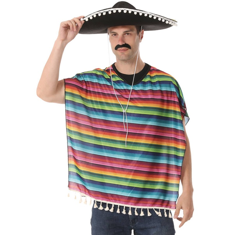 Mexican Adults Rainbow Striped Costume Poncho