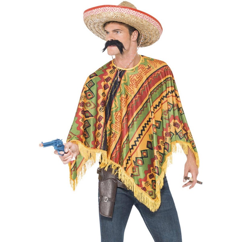 Mexican Mens Multicolour Poncho Costume Kit