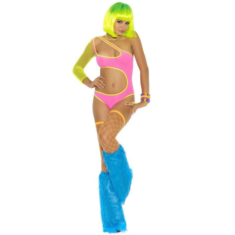 Neon Pink and Yellow Womens Sexy Rave Bodysuit