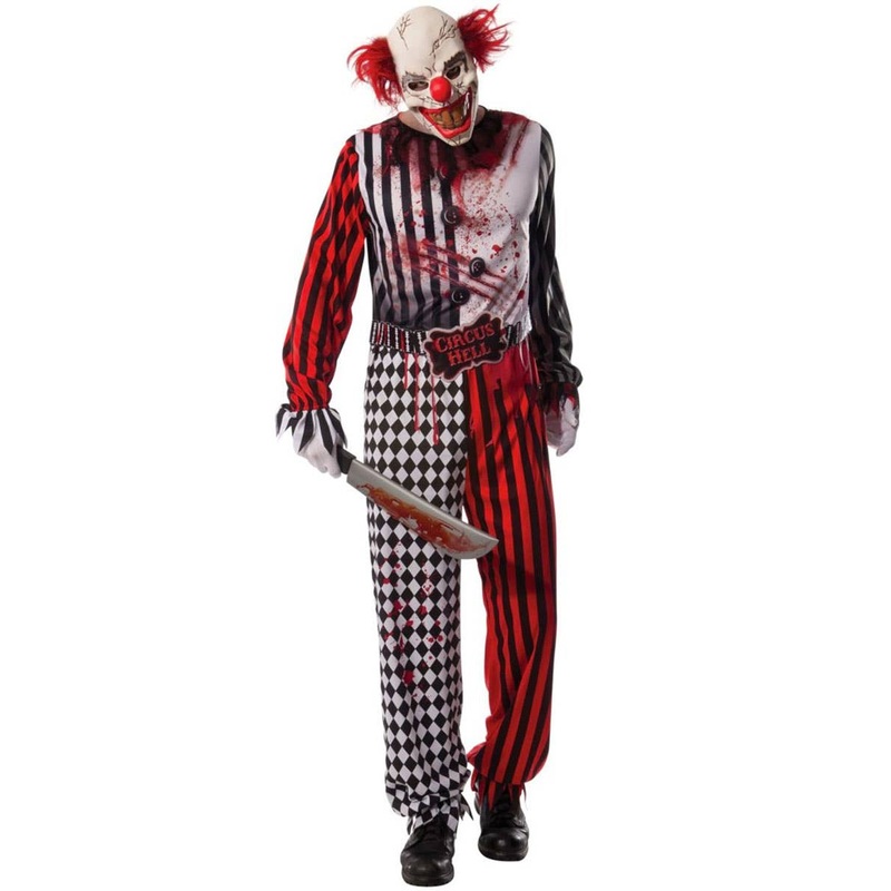 Striped Evil Clown Mens Halloween Fancy Dress Costume