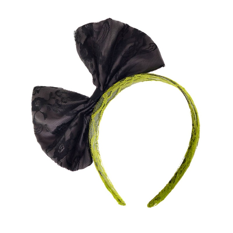 1980s Green and Black Lace Bow Costume Headband