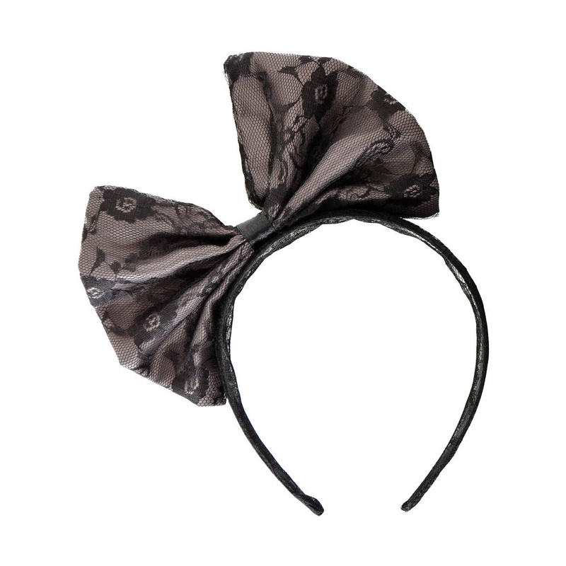 1980s Grey and Black Lace Bow Costume Headband