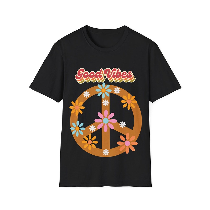 70s Good Vibes Black Plus Size Hippie Costume Shirt