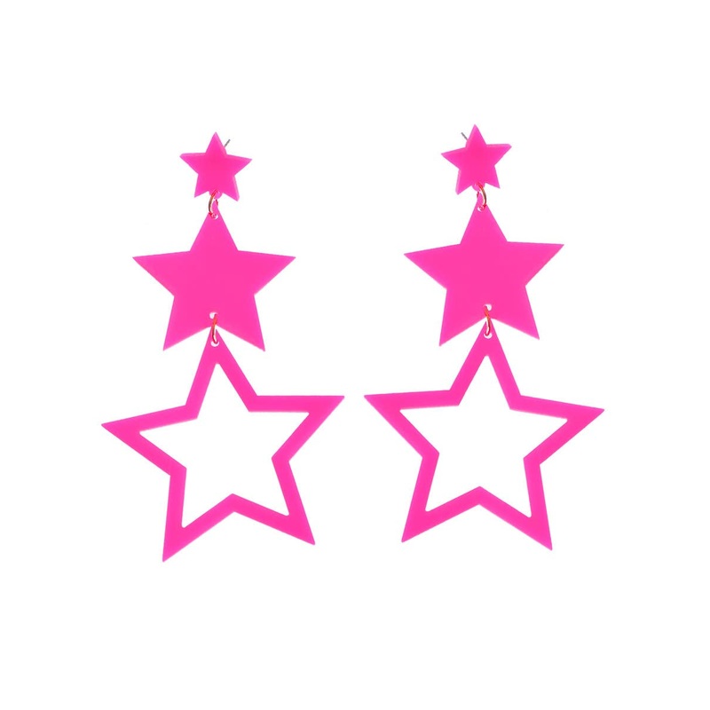 80s Neon Pink Dangling Star Costume Earrings