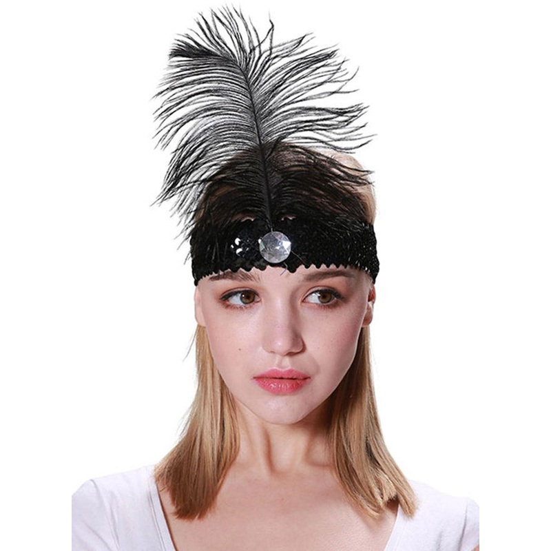 Black 1920s Simple Feather Costume Headband