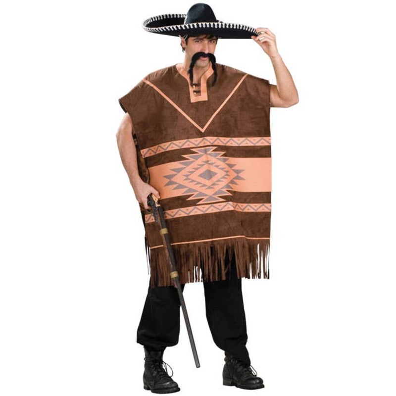 Brown Mexican Poncho Mens Fancy Dress Costume