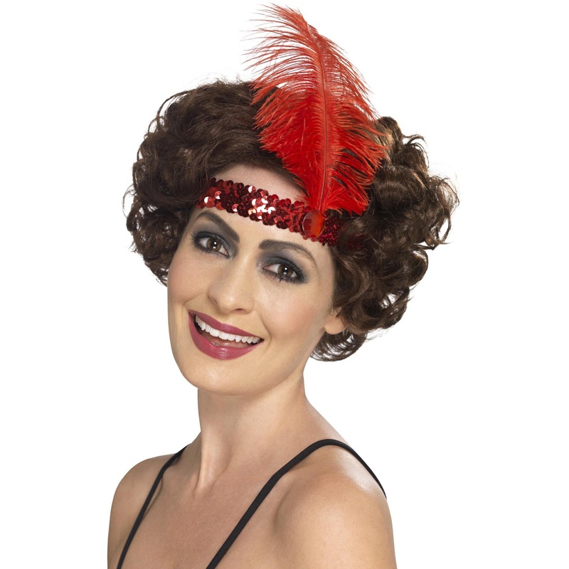 Classic 1920s Red Sequin Feather Flapper Headband