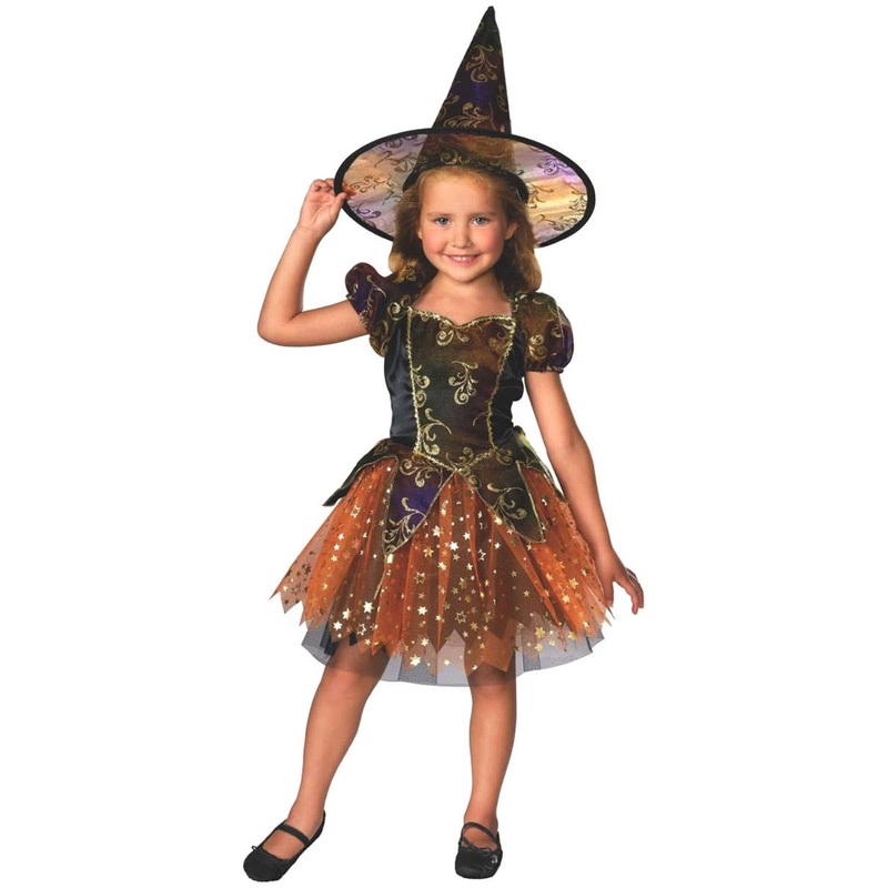 Glittery Orange and Gold Witch Girls Halloween Costume