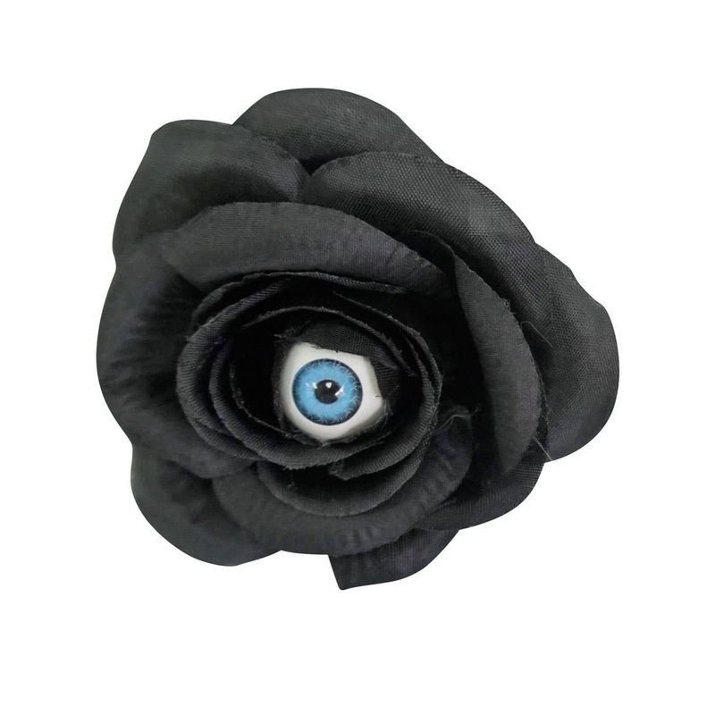Gothic Black Rose Hair Clip with Eyeball Halloween Accessory