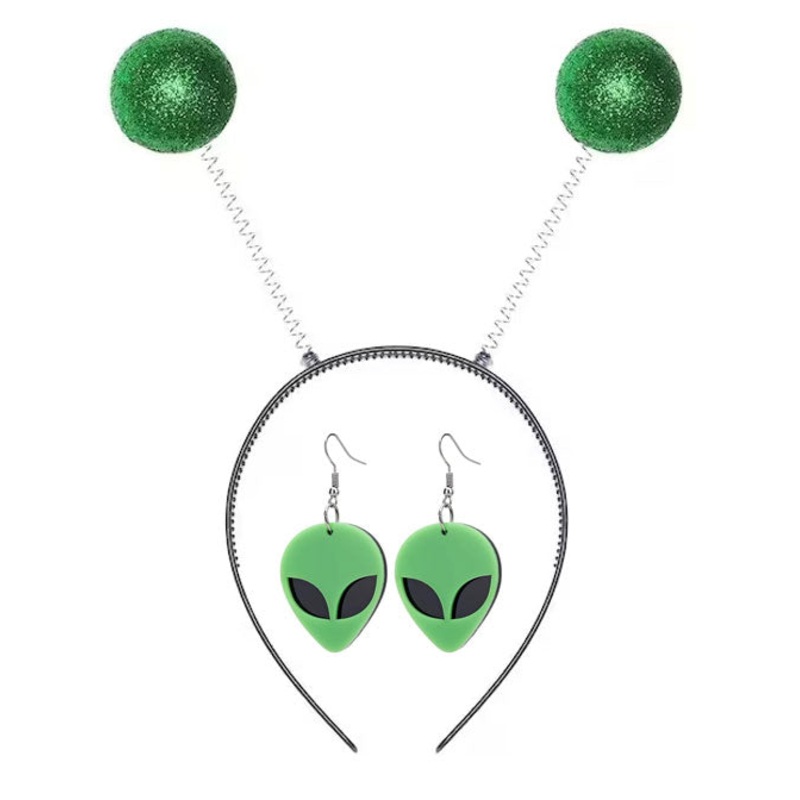 Green Alien Headband and Earrings Set