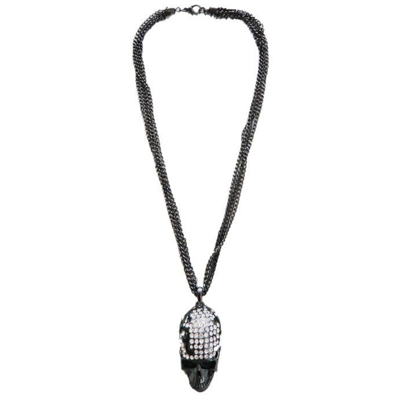 Gun Metal Black Rhinestone Skull Necklace