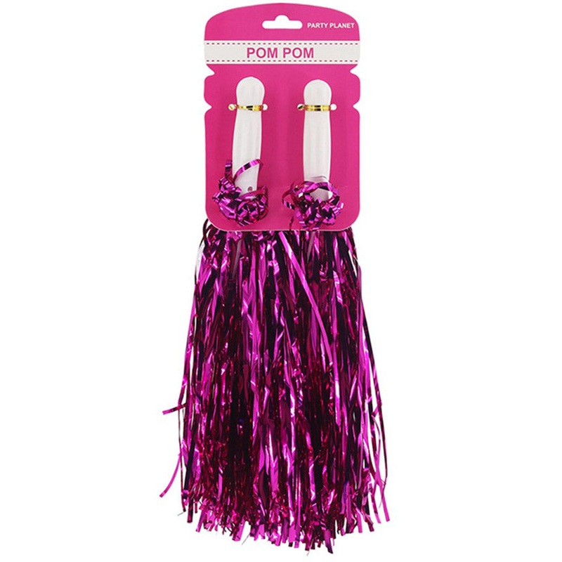 Metallic Pink Tinsel Cheerleader Costume Pom Poms