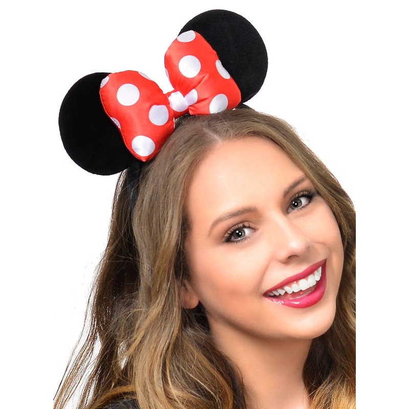 Minnie Mouse Ears Headband with Plush Red and White Bow
