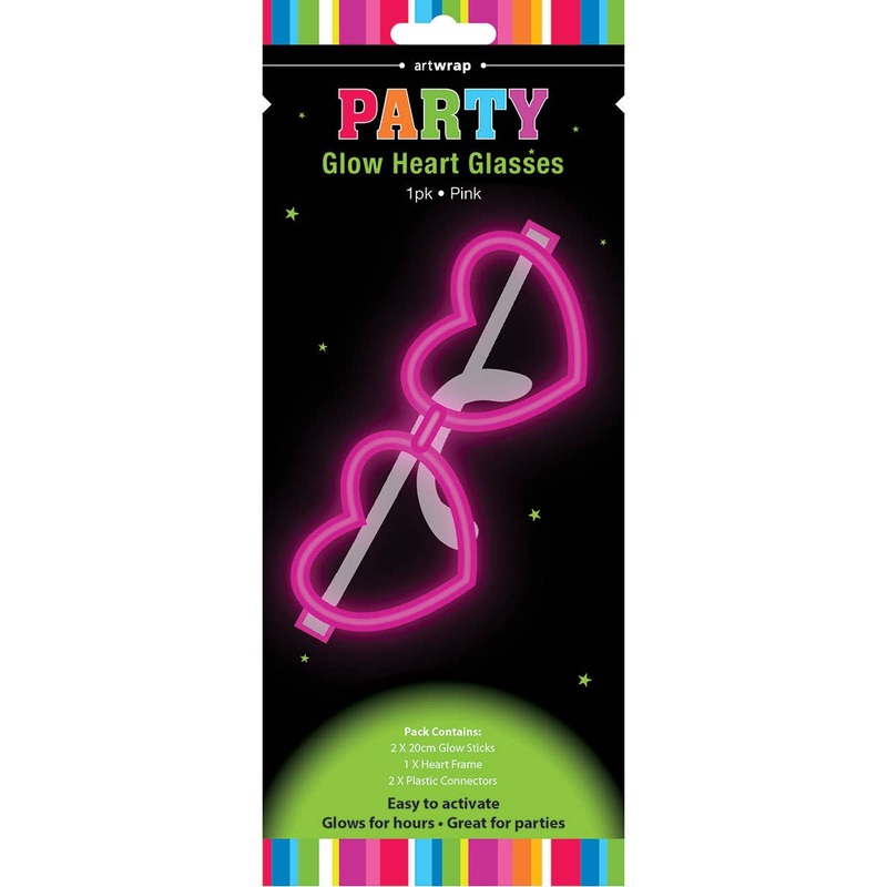 Neon Pink Glow In The Dark Heart Glow Stick Glasses