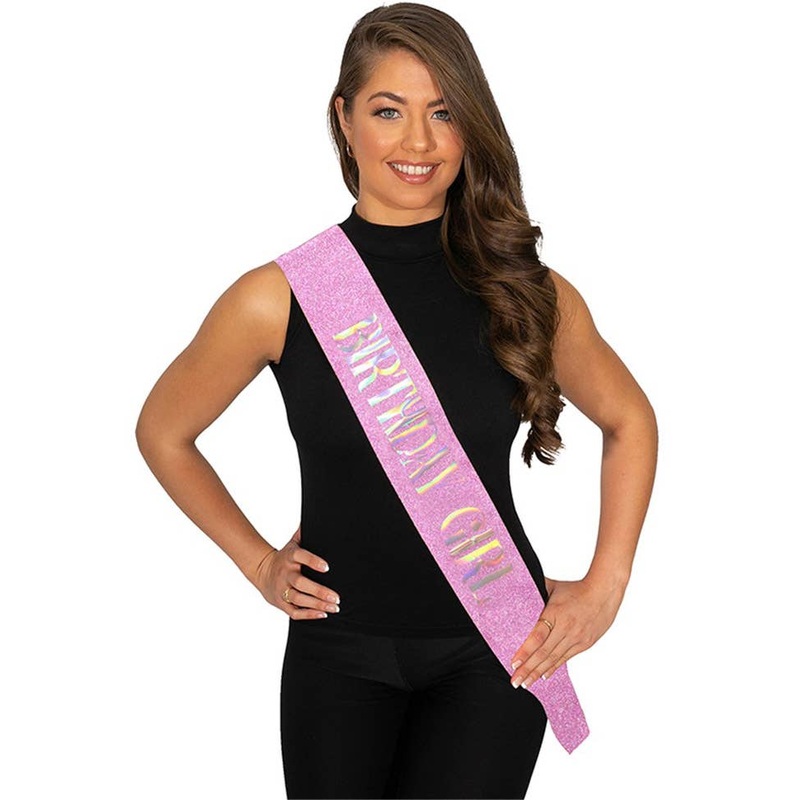 Pink Glitter Birthday Girl Party Sash