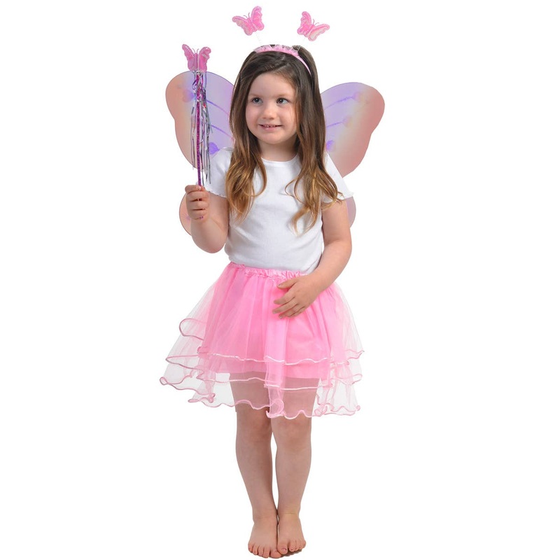 Rainbow Butterfly Girls Costume Wings and Wand Set