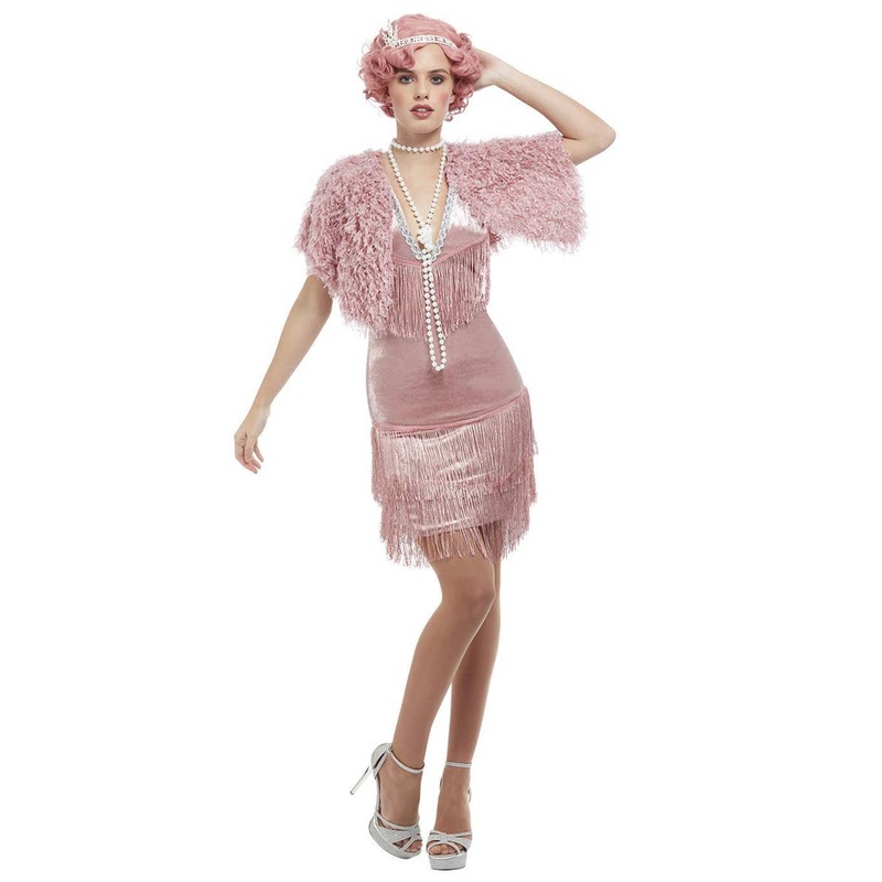 Vintage Pink Womens 1920s Flapper Dress Costume
