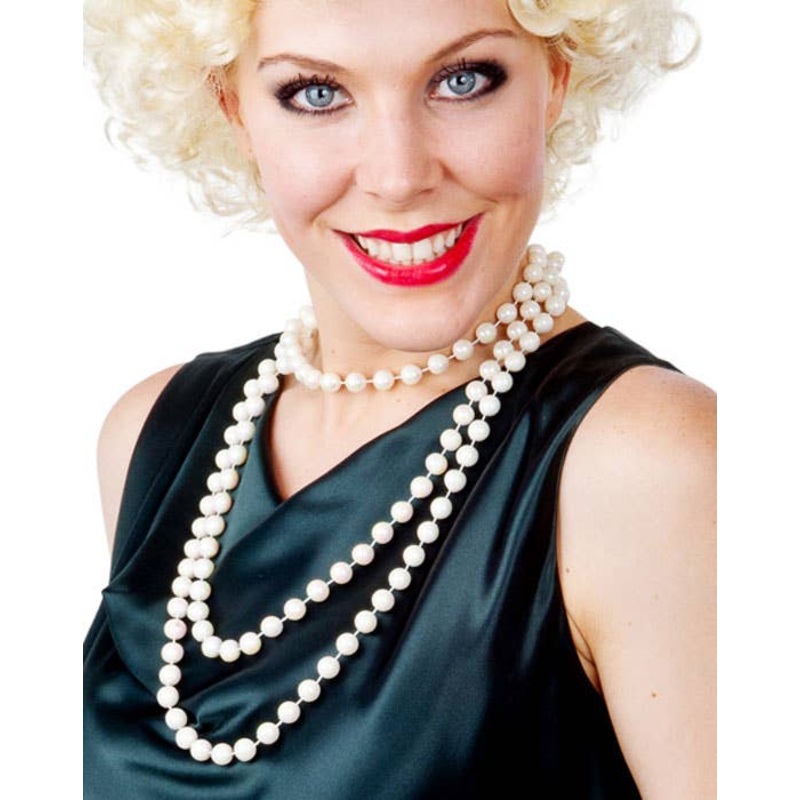 1920s White Pearl Flapper Necklace Costume Accessory