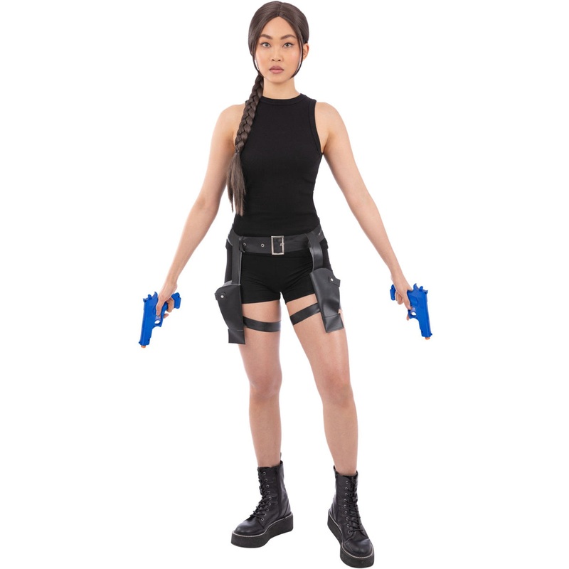 Black Belt Thigh Holster with 2 Bright Blue Costume Guns