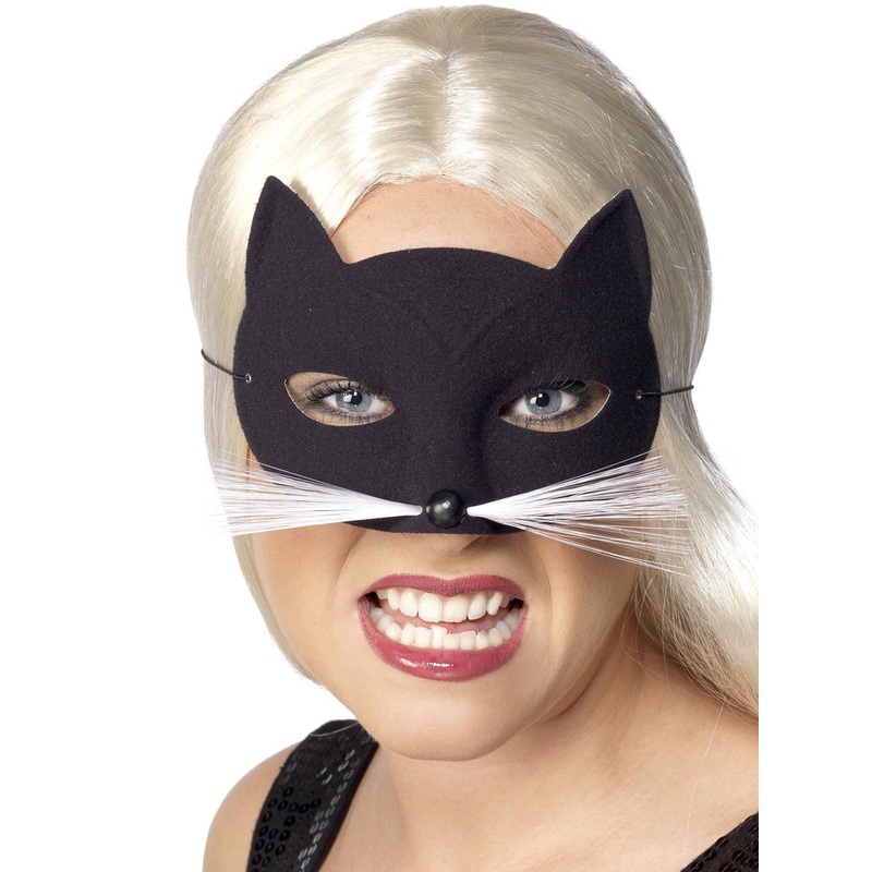 Black Cat Womens Fabric Eye Mask with White Whiskers