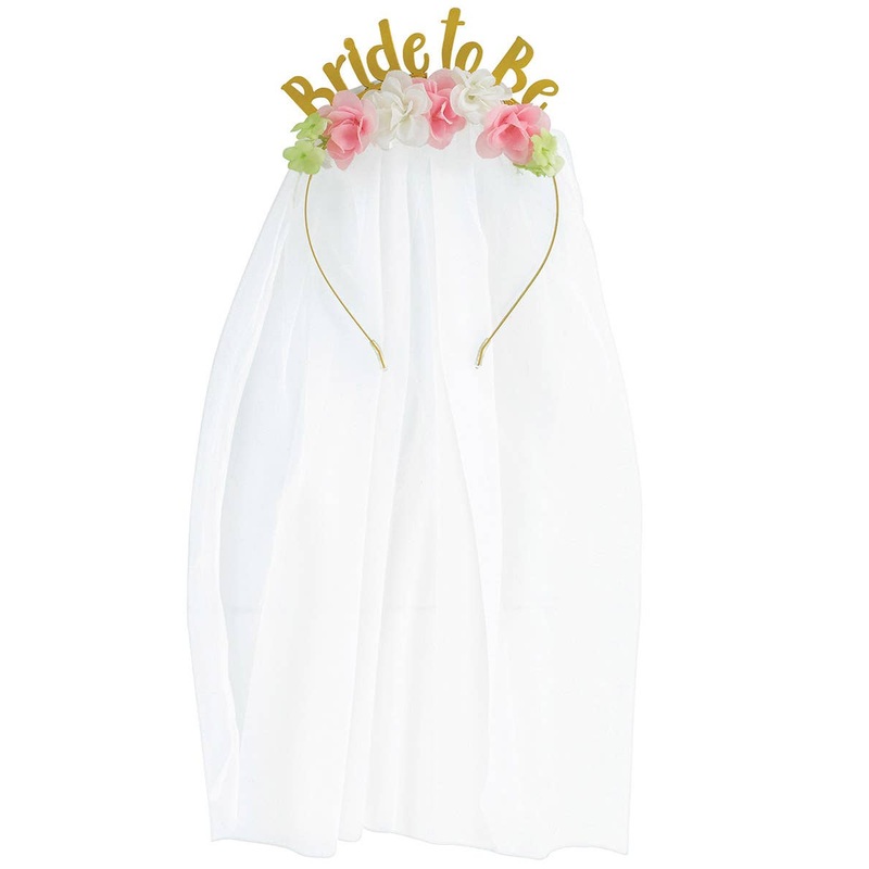 Bride To Be Gold Headband with Flowers and Veil